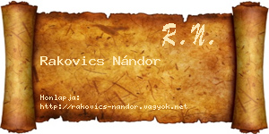 Rakovics Nándor névjegykártya